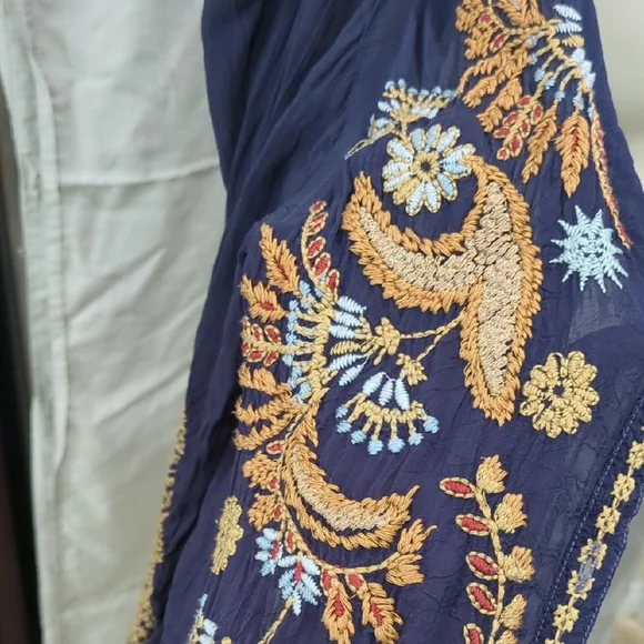 Johnny Was Embroidered Navy and Gold Open Front Jacket - Picture 12 of 13